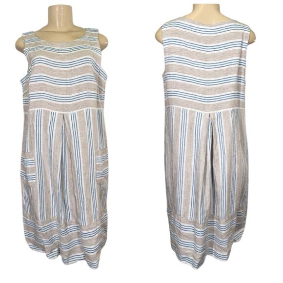 J.JILL 100% LINEN STRIPE TANK DRESS POCKETS M PETITE Luxury Sustainable Capsule - Picture 2 of 9